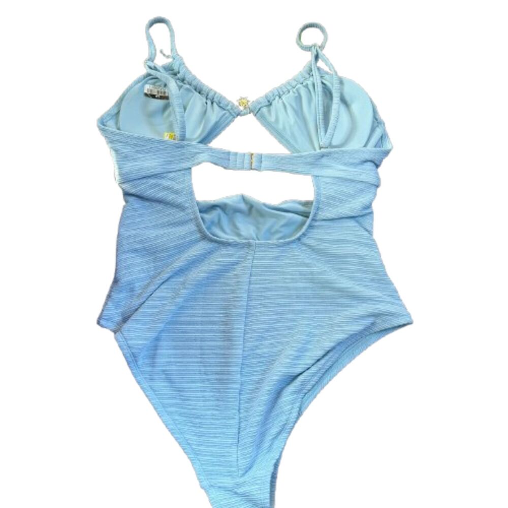 Shade & Shore NWOT Blue Crinkle Tunneled Sun Charm One Piece Swimsuit Size L - Picture 3 of 7